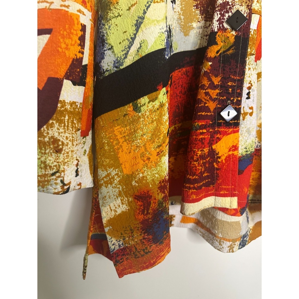 Ali Miles Vibrant Wearable Art to Wear Blouse Button Artsy Wired Collar Top XL - Picture 6 of 12